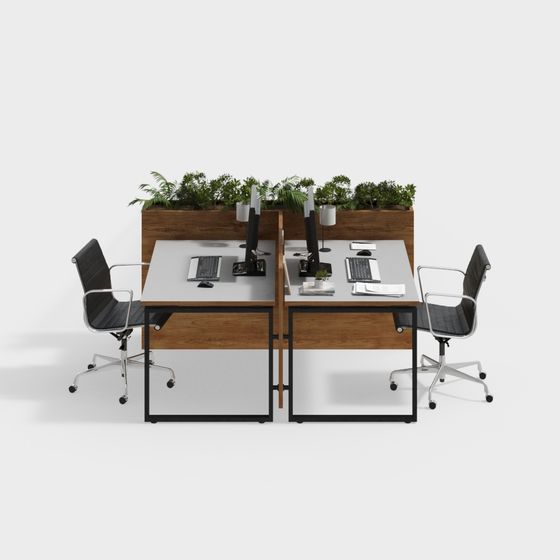 Simple Office Desk and Chair Combination 3D Model in Black and Brown