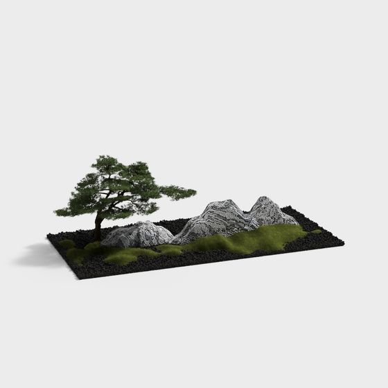Low Polygon Nature Hill 3D Model with Tree
