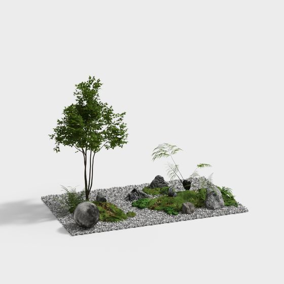 Zen Garden Low-Poly 3D Model
