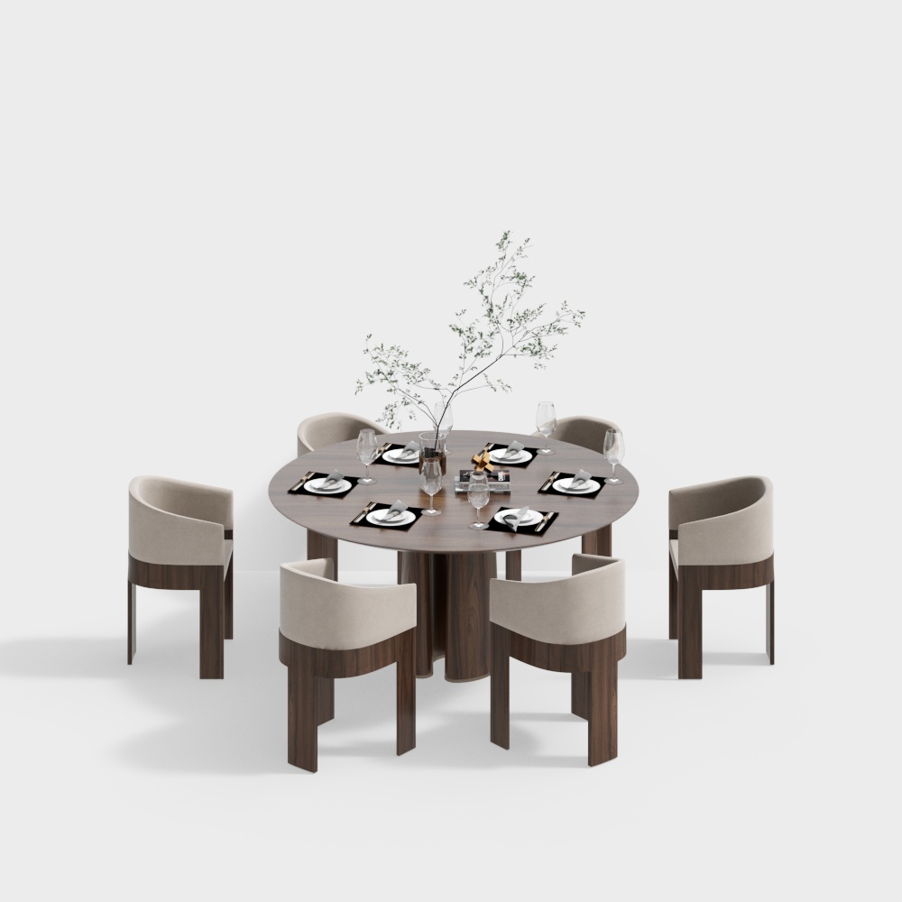 Modern Minimalist Dining Table and Chair Set – Low-Poly Design