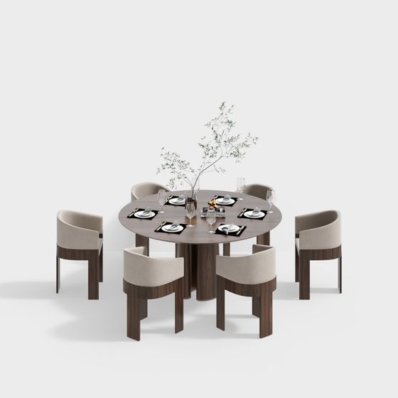 Modern Minimalist Dining Table and Chair Set 3D model