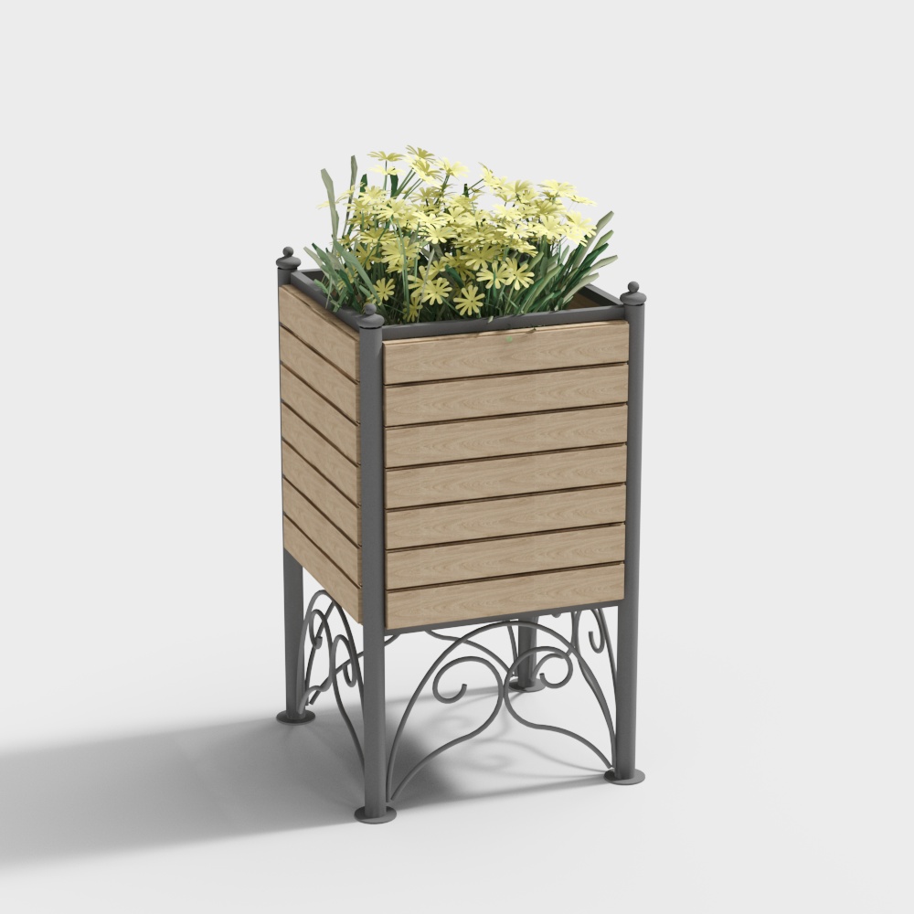 Modern flower box wooden flower bed for courtyard