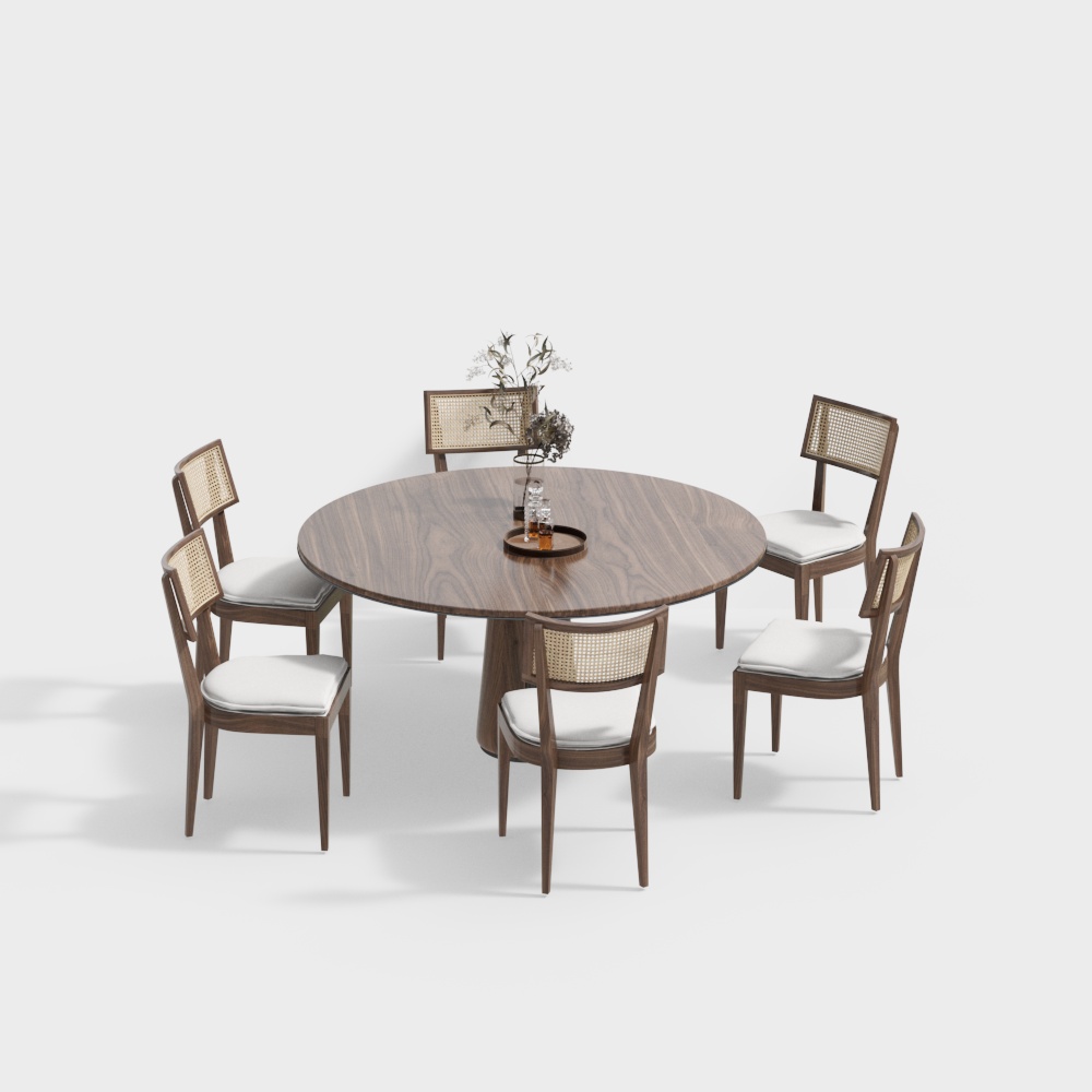 Elegant Dining Table and Chair Set 3D Model – Wooden Design