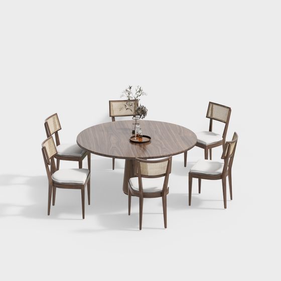 Elegant 3D Model Dining Table and Chair Set