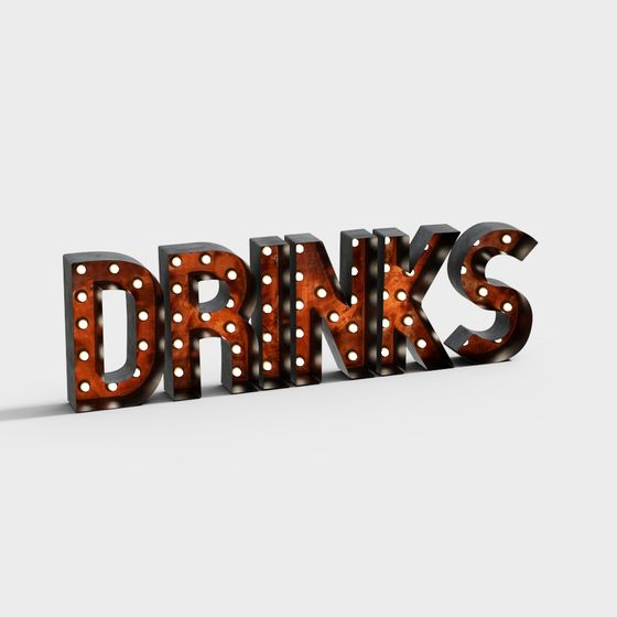 Retro Neon 'DRINKS' 3D model for Creative Spaces