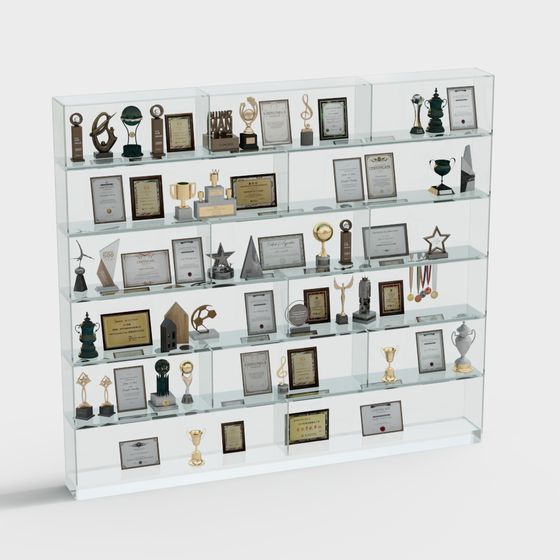 Green and Brown Trophy Display Cabinet 3D Model