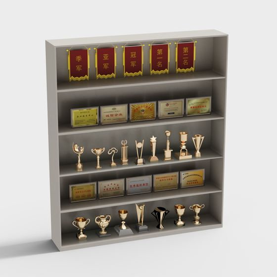 Stylish Trophy Medal Display Cabinet 3D Model in Gray