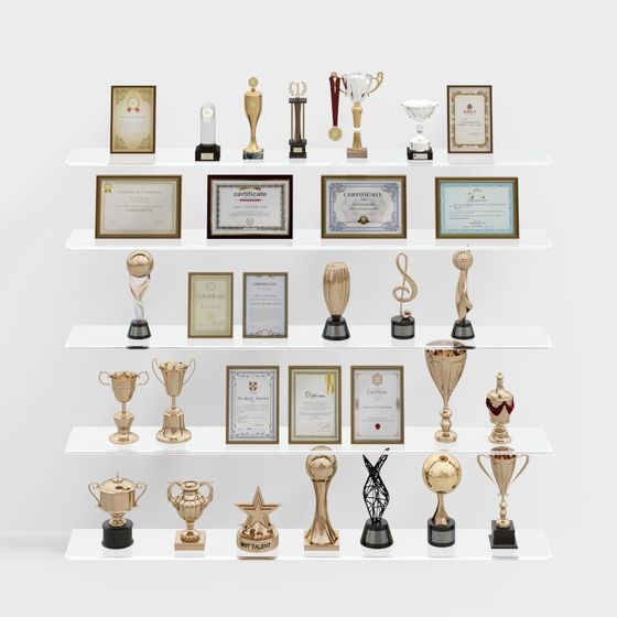 Versatile Trophy and Certificate 3D Model Set