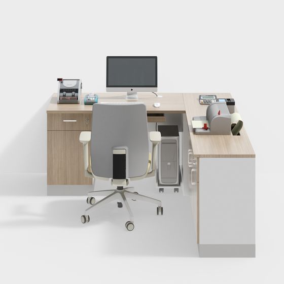 Low-Poly Modern Office Desk and Chair 3D Model