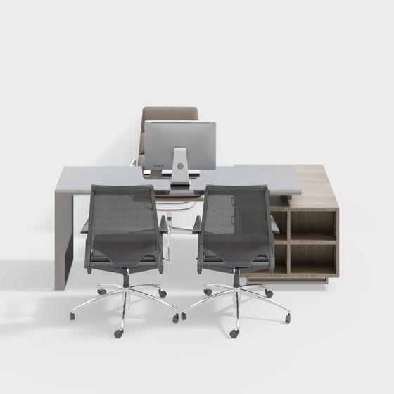 Stylish Office Desk and Chair Set 3D model