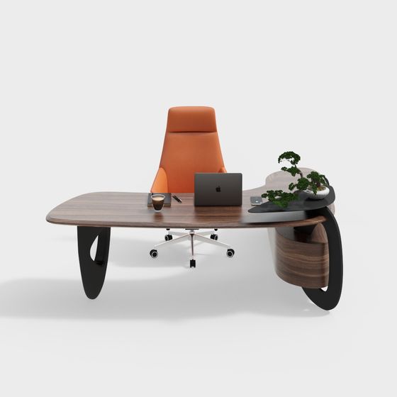 Sleek Streamlined Office Desk 3D model
