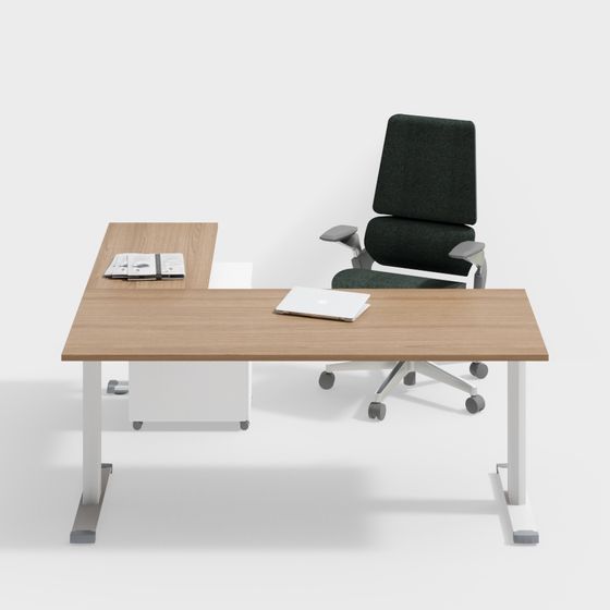 Modern Office Desk and Chair Combination 3D Model in Black and Brown