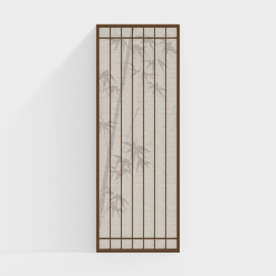 Wood Color Chinese Rice Paper Screen Partition 3D Model