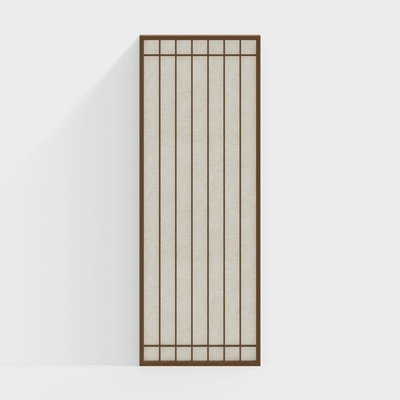 Chinese Rice Paper Screen Partition 3D Model in Wood Color