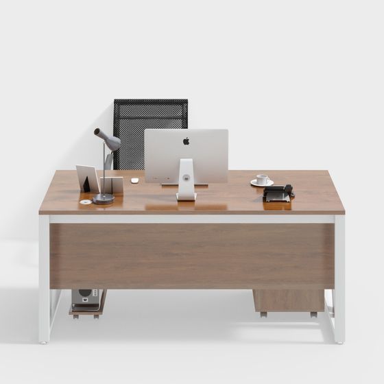 Modern Simple Office Desk and Chair Combination 3D Model in Brown