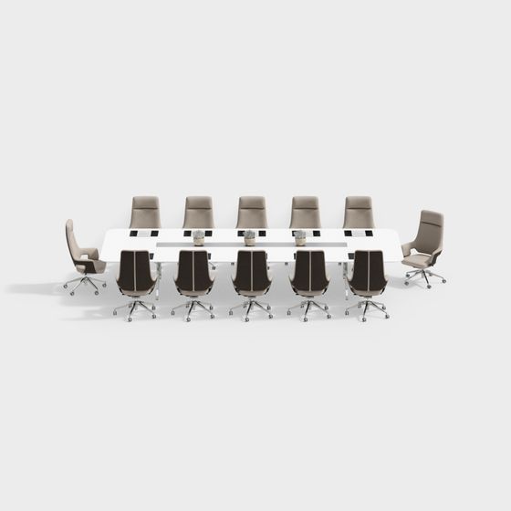Modern Gray Conference Table and Chair Set 3D Model