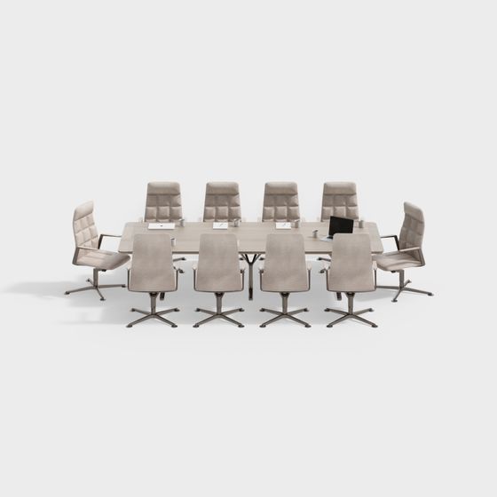 Modern Low-Poly Conference Table and Chair Set 3D model