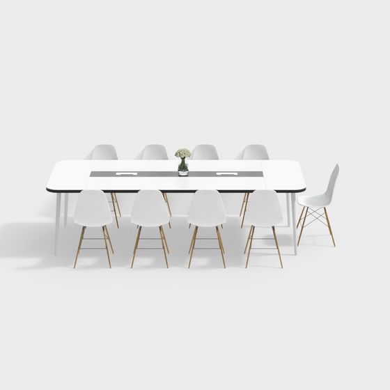 Minimalist Conference Table and Chair Set 3D model