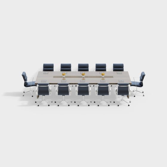 Modern Gray Conference Table and Chair Combination 3D Model