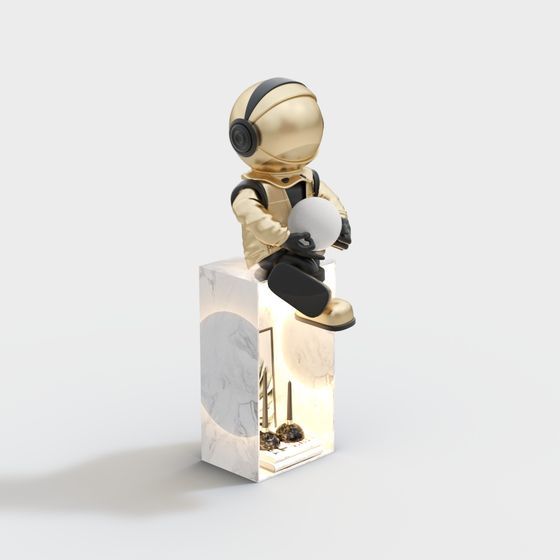 Golden Astronaut 3D Model on Marble Base