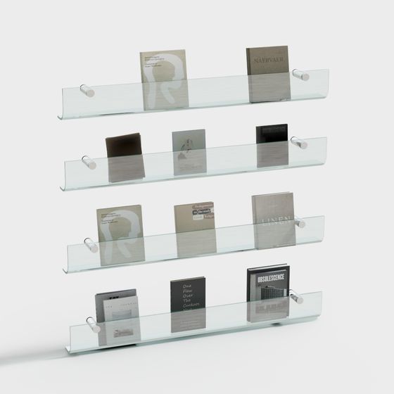 Modern Glass Bookshelf 3D model with Elegant Design