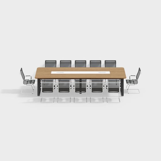Modern Low-Poly Conference Table and Chairs 3D model
