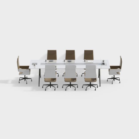 Modern Minimalist Conference Table and Chairs Set 3D model