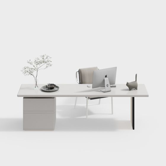 Minimalist Black Study Desk and Chair Set 3D Model