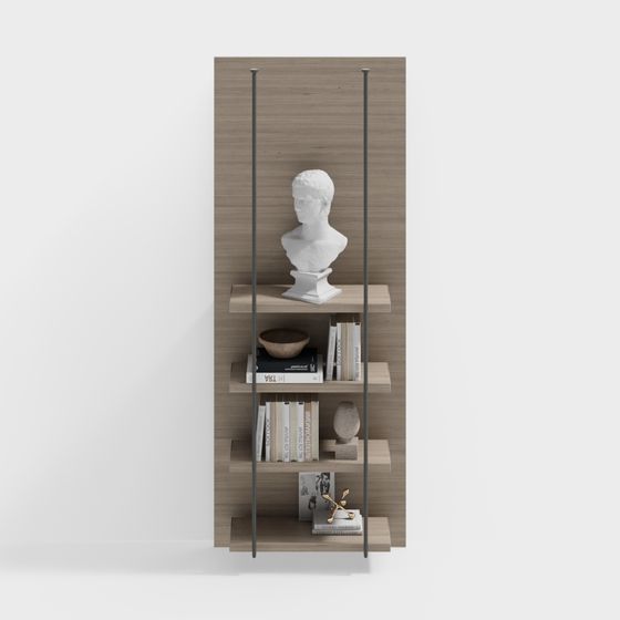 Wabi-Sabi Style Study Bookcase 3D Model in Wood Color