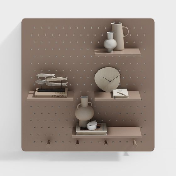 Modern Hole Board Wall Decoration Pendant 3D Model in Brown