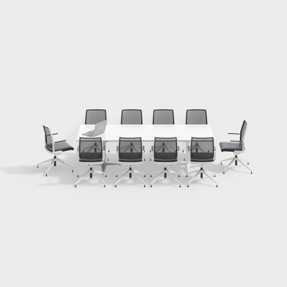 Modern Minimalist Conference Table and Chair Set 3D model