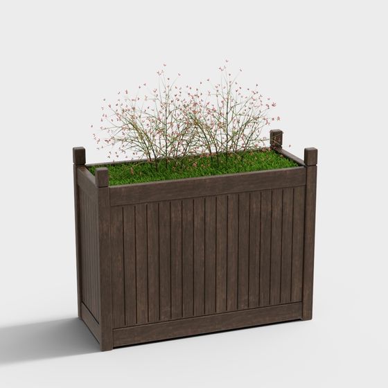 Realistic Low-Poly Wooden Planter Box 3D model