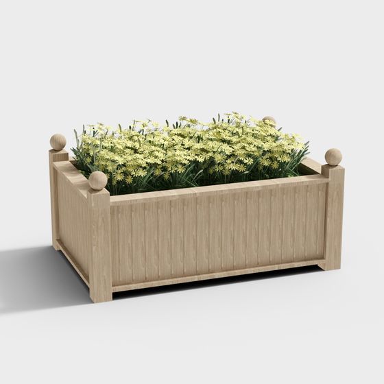 Elegant Wooden Flower Box 3D model
