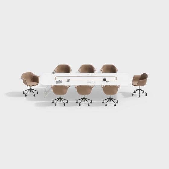 Modern Conference Table and Chair Combination 3D Model in Brown