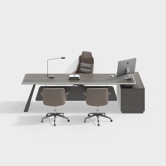 Simple Office Desk and Chair Combination 3D Model in Gray