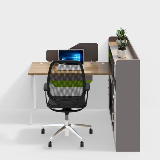 Simple Office Desk and Chair Combination 3D Model in Gray