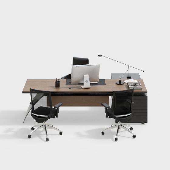 Black Simple Office Desk and Chair Combination 3D Model