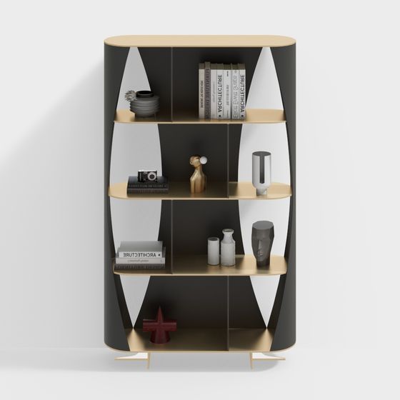 Modern Black and Gold Bookshelf 3D model