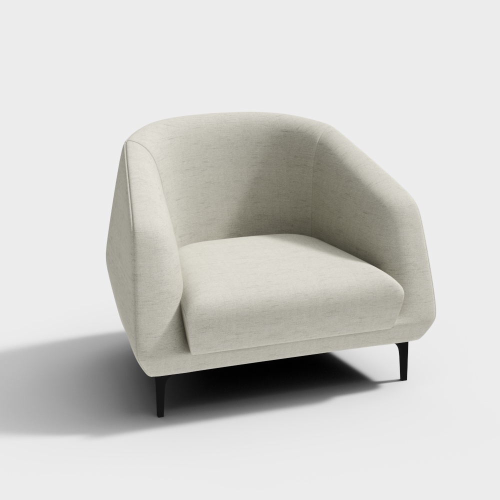 Cozy Corner Chair 3D Model – Gray Fabric Accent