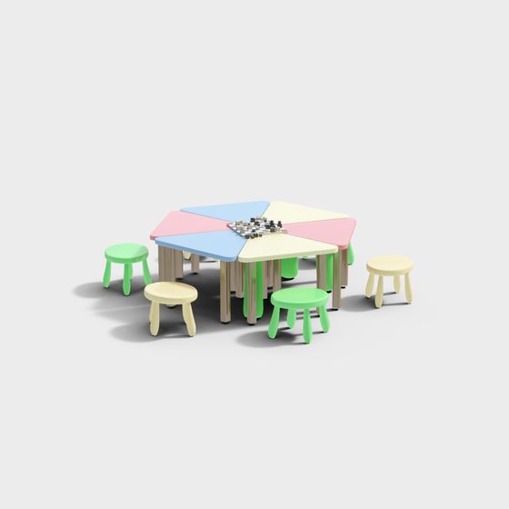 Colorful Children's Game Table and Chair 3D model
