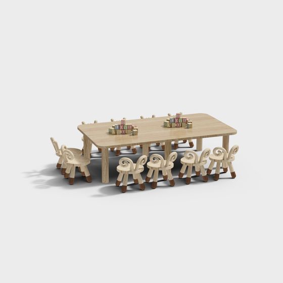 Children's Learning Desk and Chair Set 3D Model