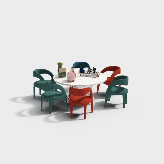 Polygonal Round Table and Chair Set 3D model