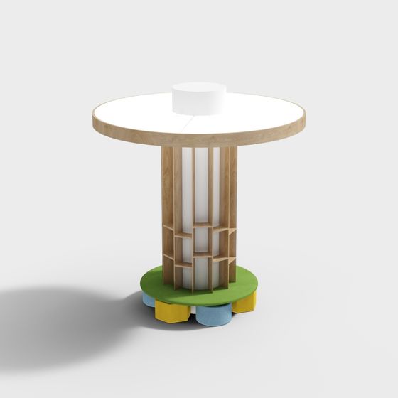 Colorful Bookshelf Round Table 3D model