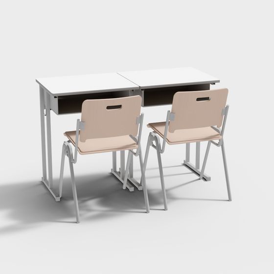 Low-Poly School Desk and Chair Set 3D Model