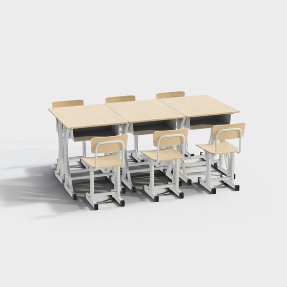 Modern School Classroom Desk and Chair Set 3D model