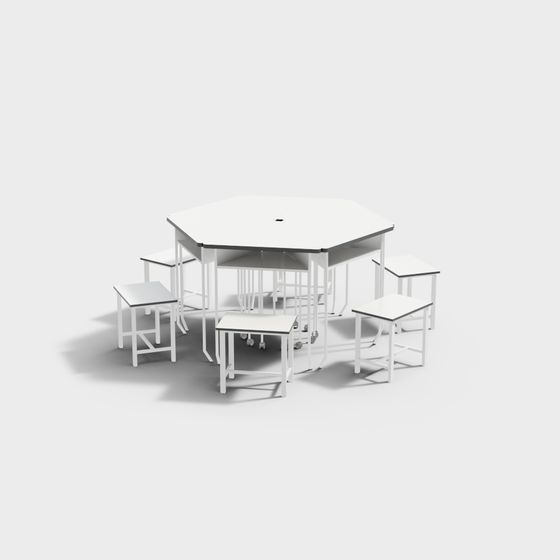 Hexagonal Dining Table and Stool Set 3D model for Modern Spaces