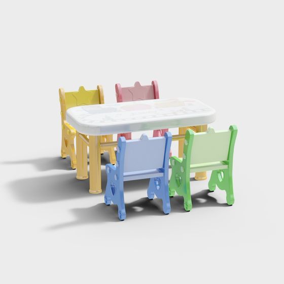 Colorful Children’s Table and Chairs 3D model