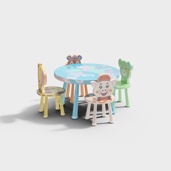 Colorful Children's Table and Chair 3D model