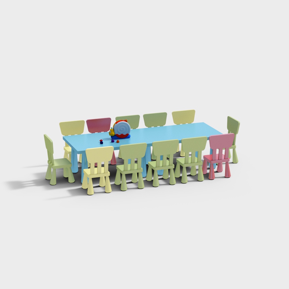 Colorful Kids Table and Chair Set 3D model