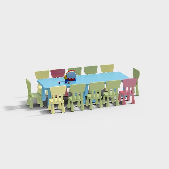 Colorful Kids Table and Chair Set 3D model